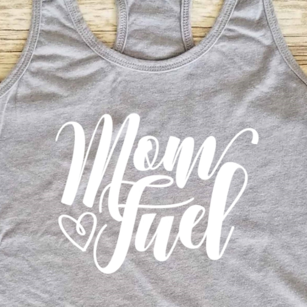 Funny Mom Fuel Tank – Women’s Gray Racerback Motherhood Shirt - Picture 1 of 3